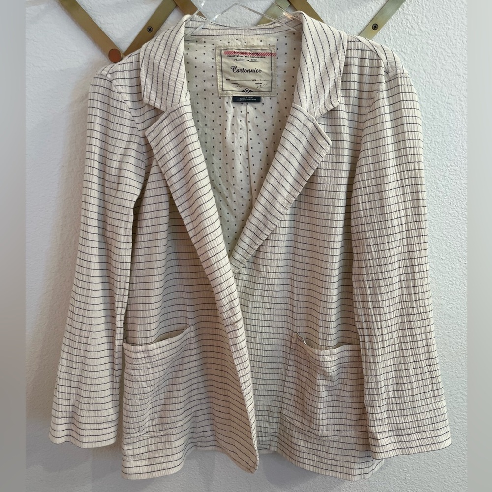 Anthropologie Cartonnier Women's Ivory Striped Double Breasted Blazer Jacket XS